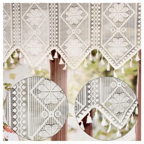 Zazdrostka Firanka Koronkowa Boho do Kuchni z Frędzlami Shabby 180/60 cm