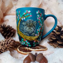 Manul stepowy ręcznie malowany kubek dla charakternych 300 ml.