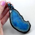 Agat niebieski Swarovski i srebro - wisior - 