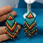 Kolczyki z koralików Długie BOHO indiańskie chwosty kolor - 
