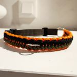 Obroża dla psa Paracord Handmade 42-50 cm L khaki-czarno-pomarańczowa - Przód