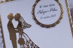 Kartka ślubna w bieli i złocie, personalizacja 2