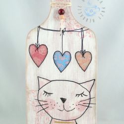 Deska malowana różowy kotek