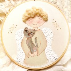 anioł z kotem obrazek na pamiątkę dla dziecka