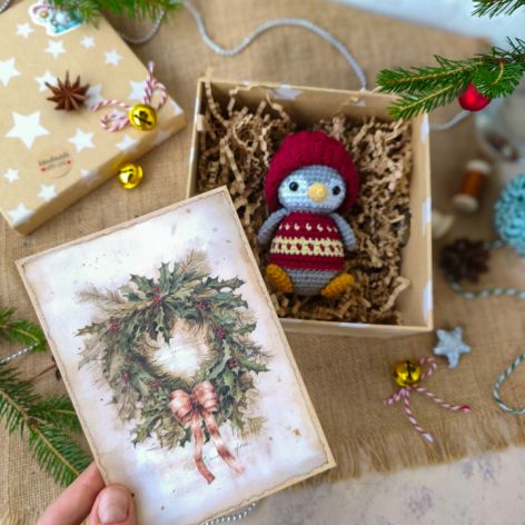 Mały pingwinek w pudełku, Prezent świąteczny, Prezent na Mikołaja