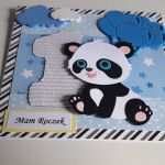 Kartka na Roczek miś panda nebieska - 
