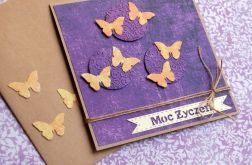 moc życzeń - motyle - fiolet- kartka handmade