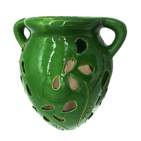 	Doniczka Ceramiczna Zielona Ażurowa 15x18x20 cm Rękodzieło 