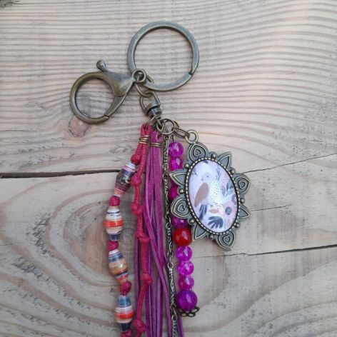 Brelok do kluczy Boho - Pink Bird Charm