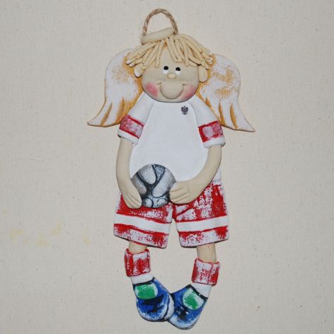 Będę piłkarzem - aniołek z masy solnej, prezent, dekoracja