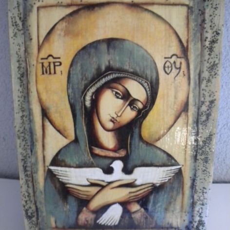 Matka Boza z gołąbkiem obrazek religijny