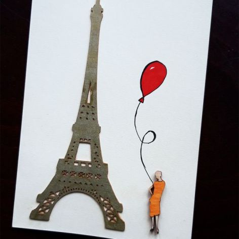 Paryż - kartka ręcznie projektowana/ rysowana