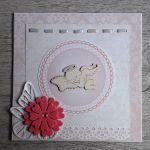Kartka na Chrzest różowa z aniołkiem handmade - 