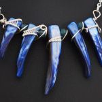 Masa perłowa srebrny wisior, niebieski - Sterling silver necklace with blue nacre spikes including chain, wire wrapped, unisex gift for her gift for him perfect present