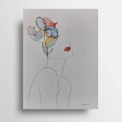 Kobieta,kwiaty 2 -akwarela formatu 24/32 cm 