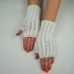 RĘKAWICZKI MITENK HANDMADE KASZMIR ECRU - 