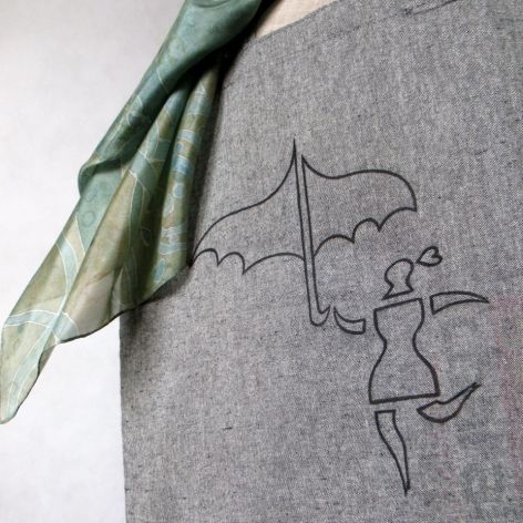 Torba szara ręcznie malowana Ona z Parasolką