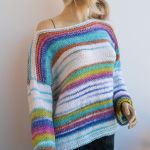 super sweter oversize w paski z kominem  - oversize