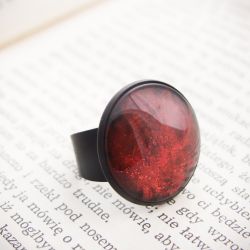 Duży pierścionek z malowanym szkłem - czerwon