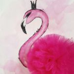 Obrazek Różowy Flaming z pomponem z tiulu. - zbliżenie na flaminga