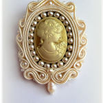 kamea z naturalną perłą-broszka vintage - broszka vintage -naturalna perła