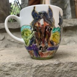 Porcelanowy kubek ręcznie malowany Konie