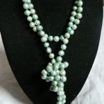 Seledynowe naturalne perły, długi sznur pereł, naszyjnik z perłami - 
