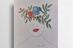 Kobieta,kwiaty 3-akwarela formatu 24/32 cm