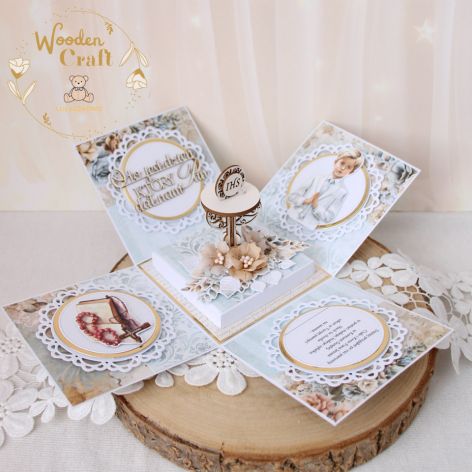 Exploding box komunijny kartka "ShadesOfBlue"