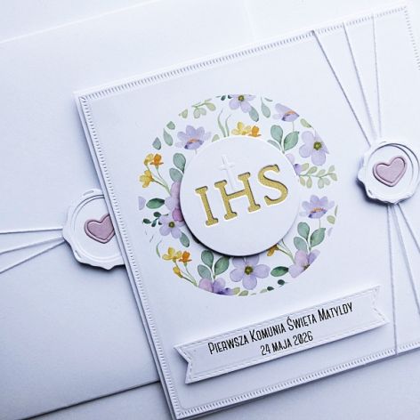 Subtelna kartka na Komunię ręcznie robiona 