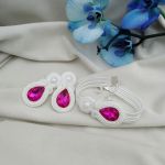 Komplet ślubny soutache sutasz biały fuksja - ślubny sutasz