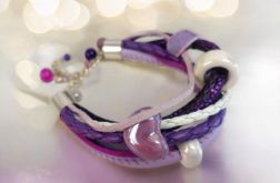 Bransoletka rzemykowa wrzos i fiolet