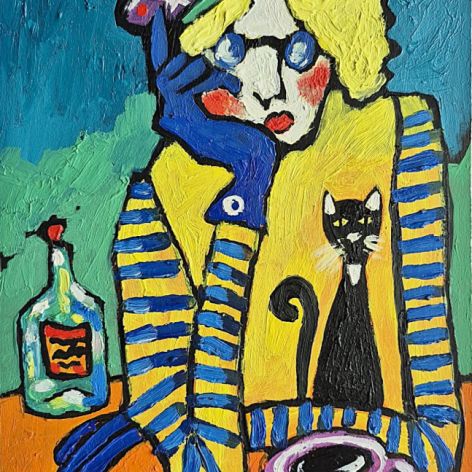 obraz olejny jeszcze jedna kawa i będzie dobrze