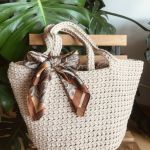 Torebka damska,na ramię, koszyk ze sznurka z apaszką. - 