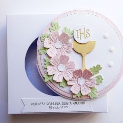 Kartka komunijna ręcznie robiona z życzeniami