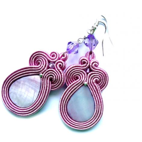 Kolczyki Sutasz z masą perłową pastelowy fiolet lilak