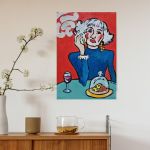 obraz olejny dama wino, ser i papieros - 