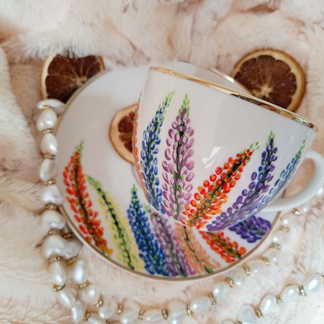 Ręcznie malowany łubin komplet filiżanka 200 ml.