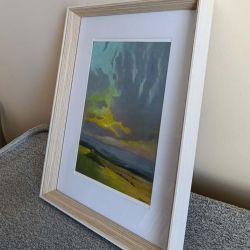 Pejzaż-praca pastelami olejnymi w ramie