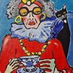 obraz olejny popołudniowa herbatka z kotem - 