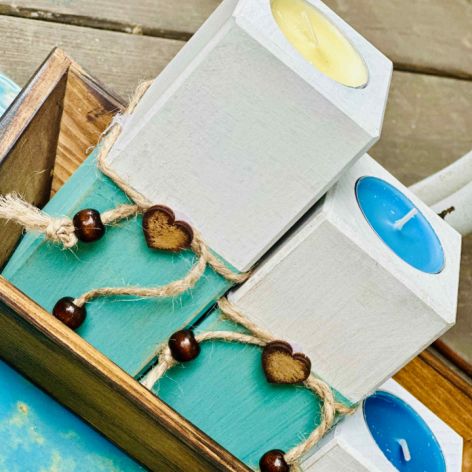 Komplet rustykalnych świeczników, dekoracja stołu, prezent