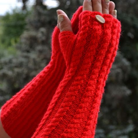 Czerwone rękawiczki mitenki  - długie