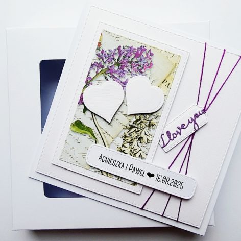 Kartka ślubna z dwoma sercami retro handmade