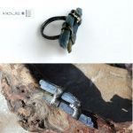 Błękitne drzazgi - miedziany pierścionek z kamieniami