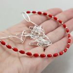 Czerwony koral i srebro - naszyjnik łańcuszek - 