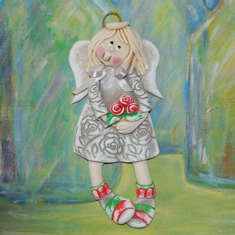 Komu Róże? Komu? - aniołek z masy solnej, prezent, dekoracja