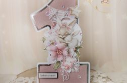 Kartka cyferka na roczek "OhBabyRose" GOTOWA