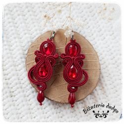 Kolczyki sutasz soutache bordowe długie Long