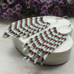 Długie kolczyki z koralików: brązu i błękit - kolorowe kolczyki boho