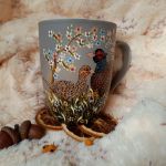 Bażanty ręcznie malowany kubek 300 ml. - ręcznie malowane
